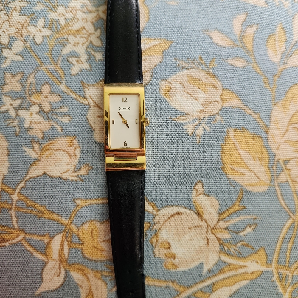 Coach rectangle with Black Leather Band Watch